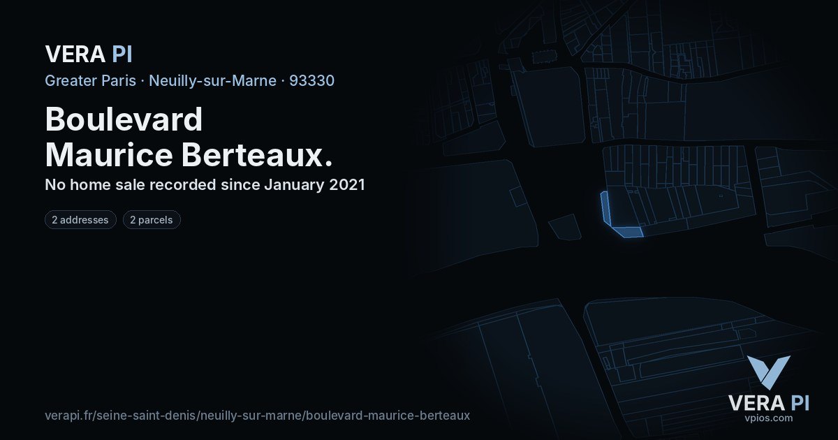 Boulevard Maurice Berteaux, Neuilly-sur-Marne at night – every parcel coloured by the prices around it, the street's own parcels lit
