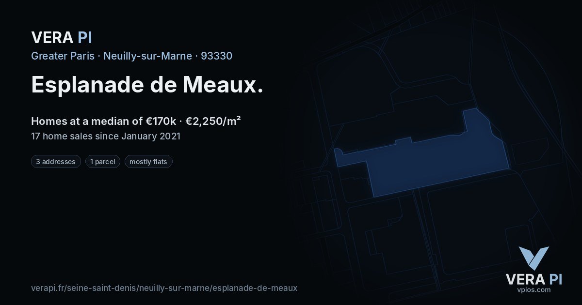 Esplanade de Meaux, Neuilly-sur-Marne at night – every parcel coloured by the prices around it, the street's own parcels lit