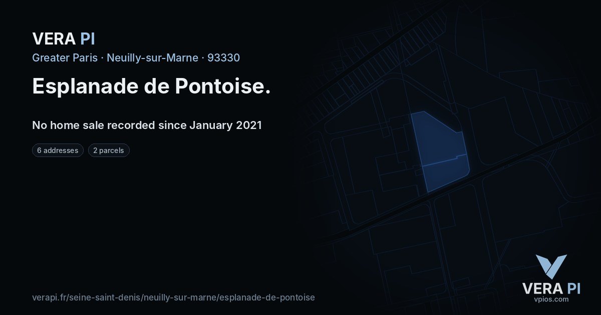 Esplanade de Pontoise, Neuilly-sur-Marne at night – every parcel coloured by the prices around it, the street's own parcels lit