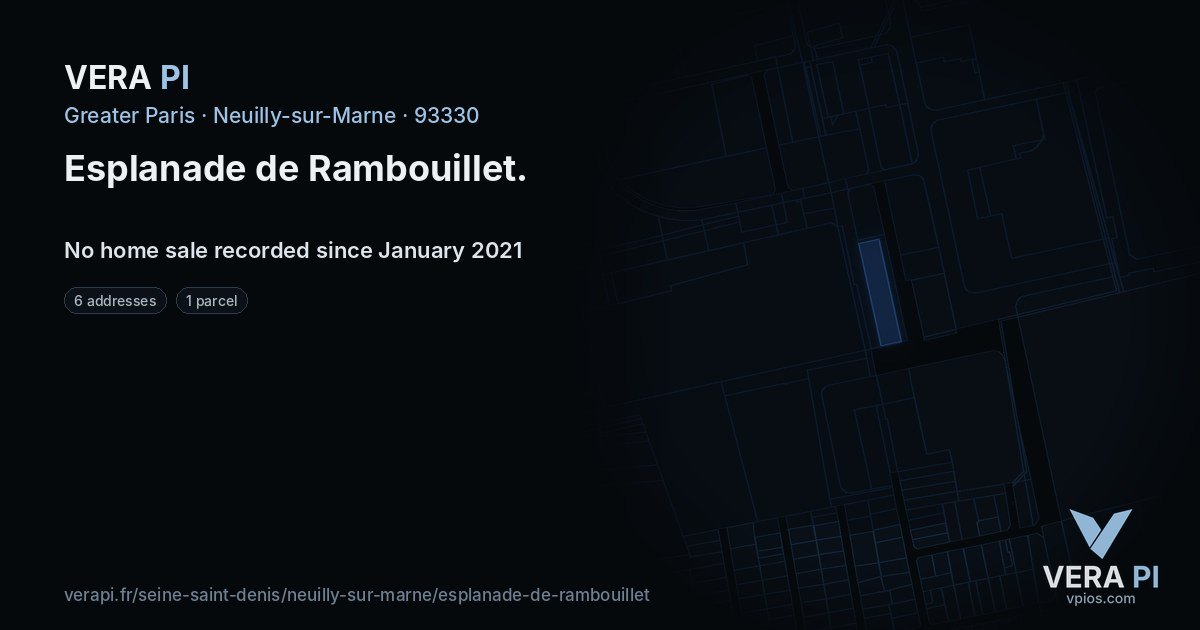 Esplanade de Rambouillet, Neuilly-sur-Marne at night – every parcel coloured by the prices around it, the street's own parcels lit