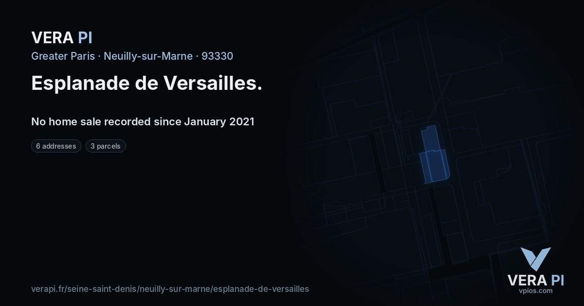 Esplanade de Versailles, Neuilly-sur-Marne at night – every parcel coloured by the prices around it, the street's own parcels lit