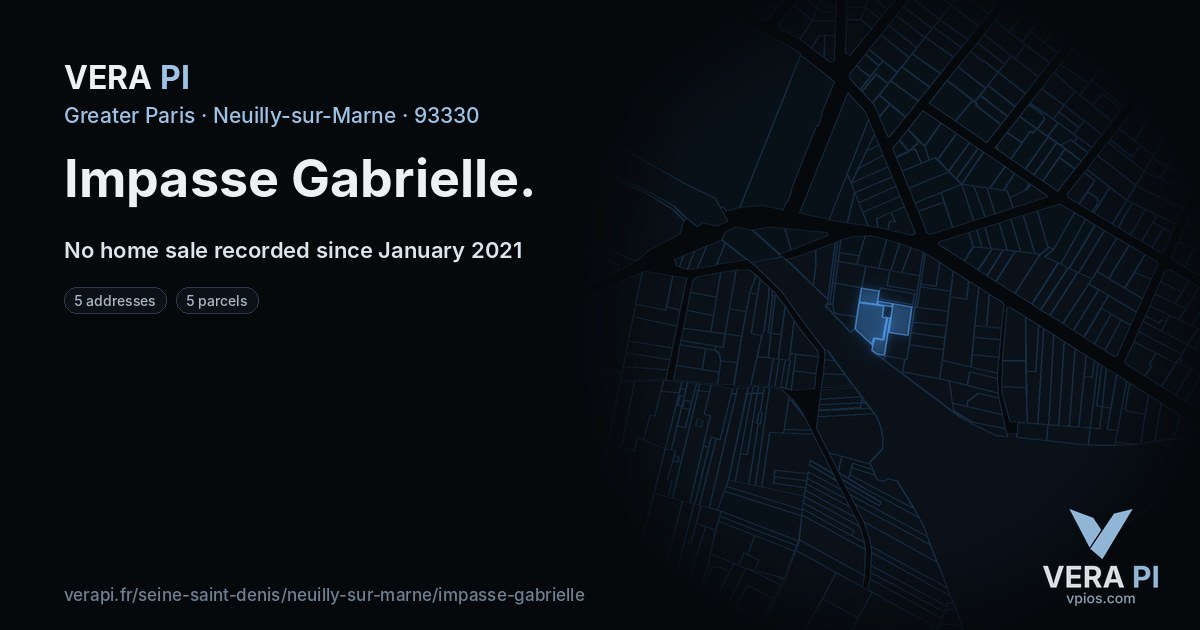 Impasse Gabrielle, Neuilly-sur-Marne at night – every parcel coloured by the prices around it, the street's own parcels lit