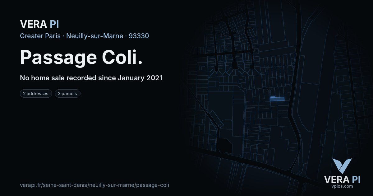 Passage Coli, Neuilly-sur-Marne at night – every parcel coloured by the prices around it, the street's own parcels lit