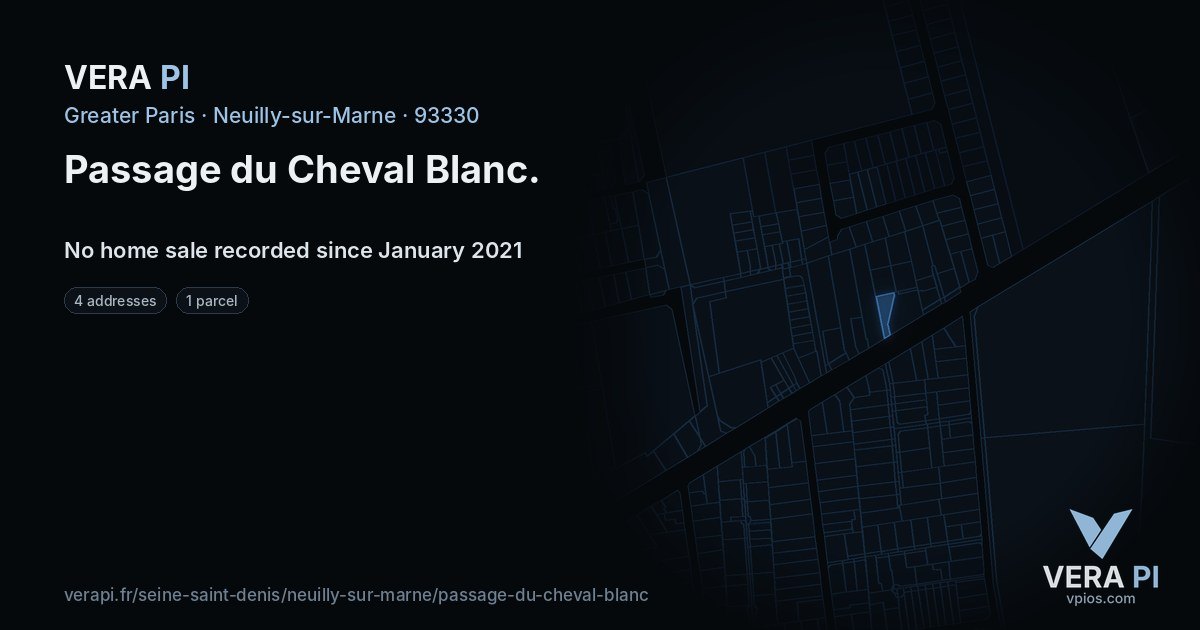 Passage du Cheval Blanc, Neuilly-sur-Marne at night – every parcel coloured by the prices around it, the street's own parcels lit