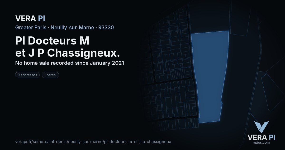 Pl Docteurs M et J P Chassigneux, Neuilly-sur-Marne at night – every parcel coloured by the prices around it, the street's own parcels lit