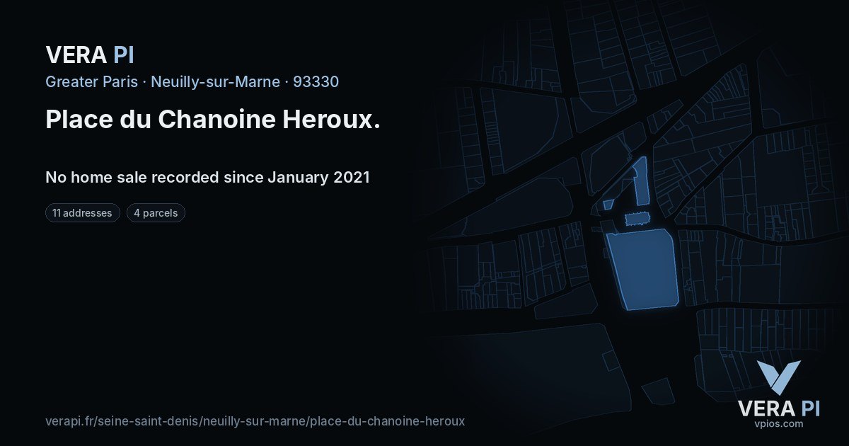 Place du Chanoine Heroux, Neuilly-sur-Marne at night – every parcel coloured by the prices around it, the street's own parcels lit