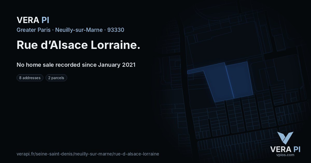Rue d’Alsace Lorraine, Neuilly-sur-Marne at night – every parcel coloured by the prices around it, the street's own parcels lit