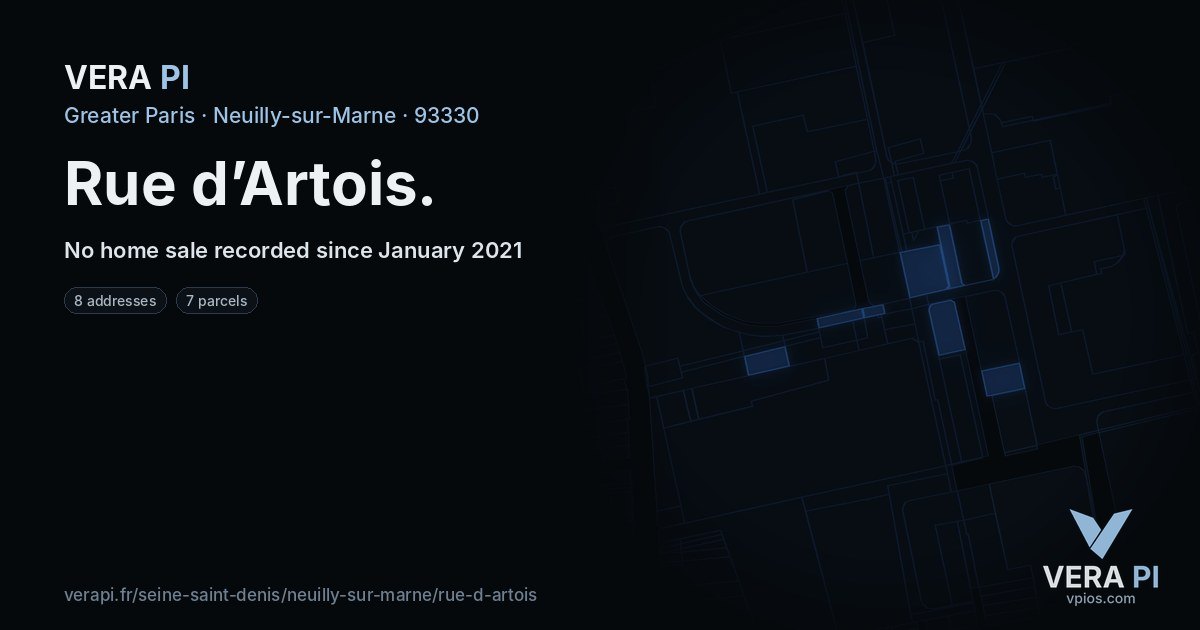 Rue d’Artois, Neuilly-sur-Marne at night – every parcel coloured by the prices around it, the street's own parcels lit