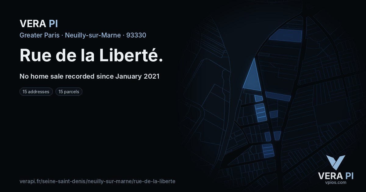 Rue de la Liberté, Neuilly-sur-Marne at night – every parcel coloured by the prices around it, the street's own parcels lit