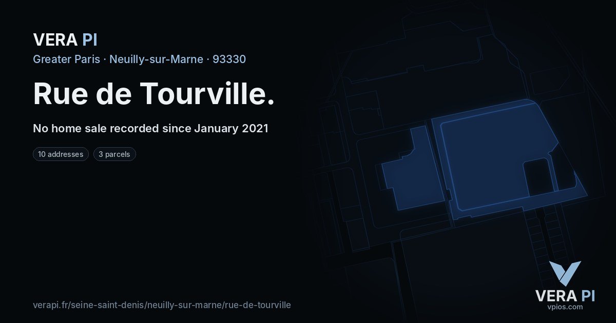 Rue de Tourville, Neuilly-sur-Marne at night – every parcel coloured by the prices around it, the street's own parcels lit