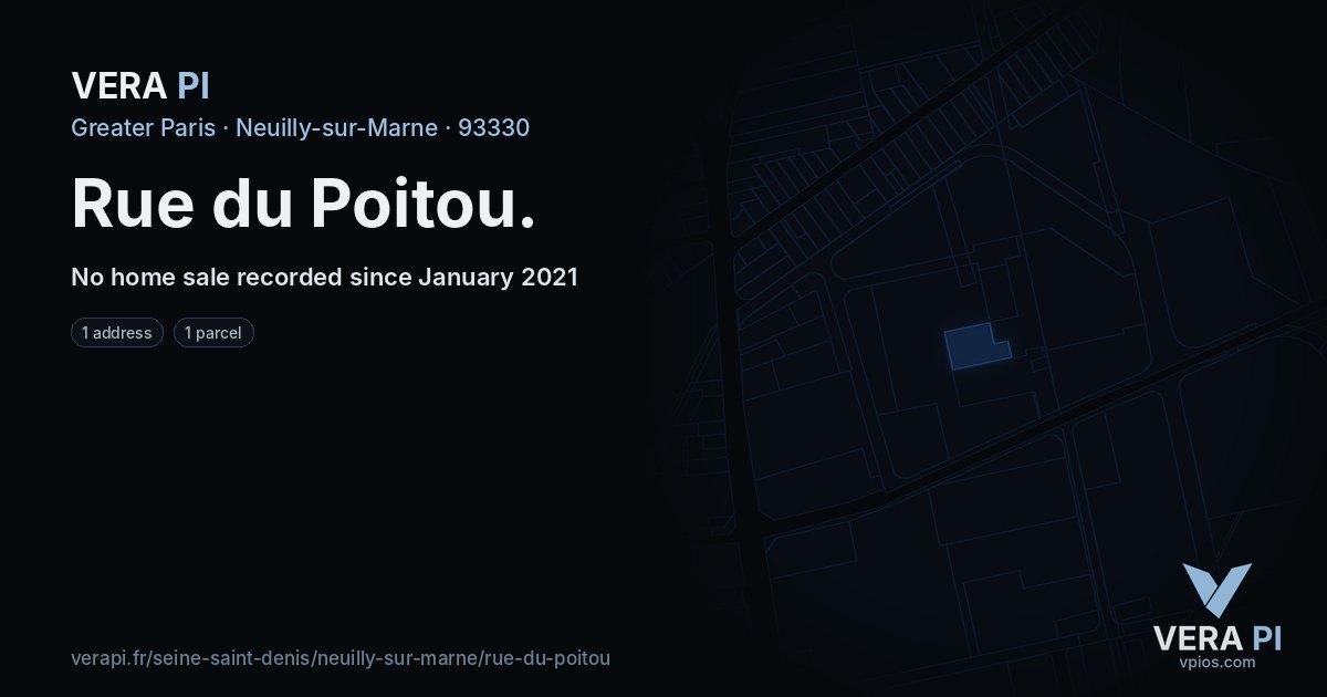 Rue du Poitou, Neuilly-sur-Marne at night – every parcel coloured by the prices around it, the street's own parcels lit