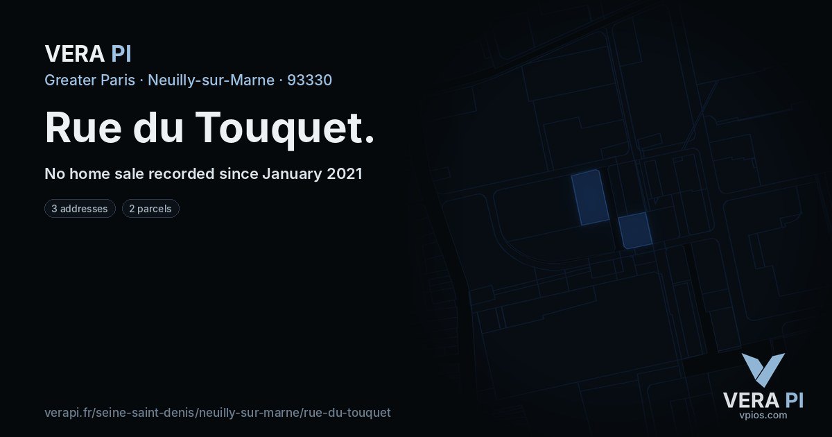 Rue du Touquet, Neuilly-sur-Marne at night – every parcel coloured by the prices around it, the street's own parcels lit