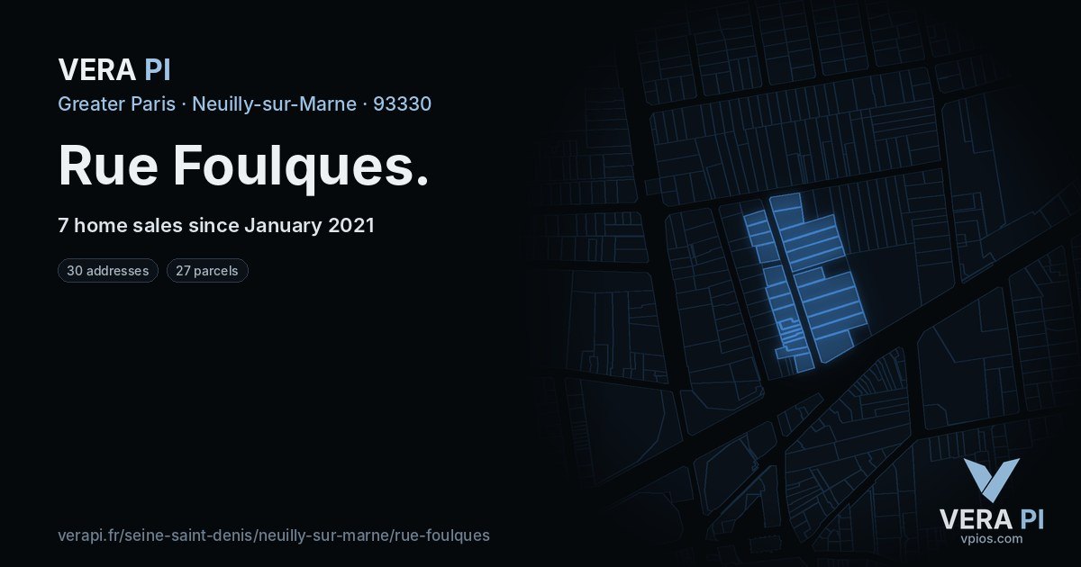 Rue Foulques, Neuilly-sur-Marne at night – every parcel coloured by the prices around it, the street's own parcels lit