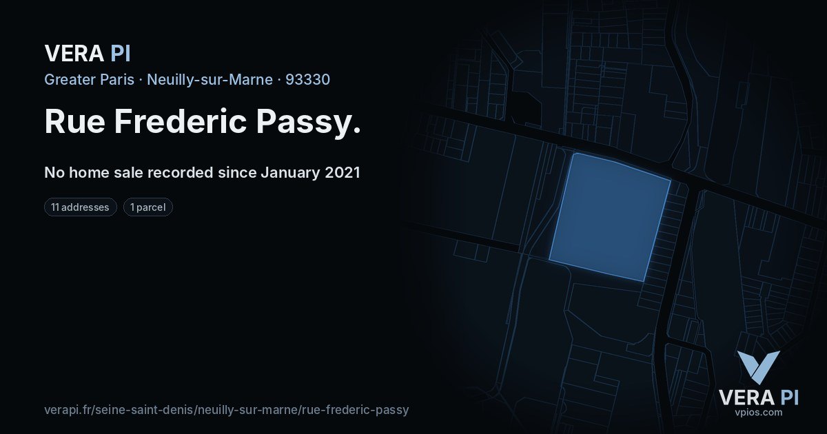 Rue Frederic Passy, Neuilly-sur-Marne at night – every parcel coloured by the prices around it, the street's own parcels lit