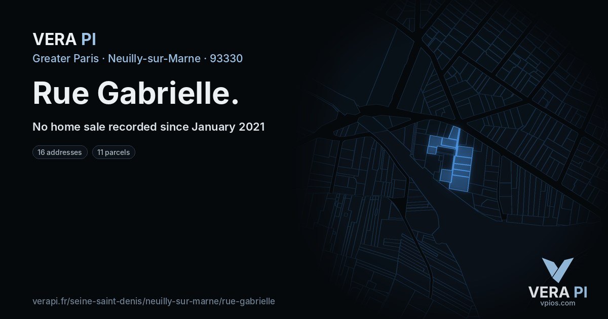 Rue Gabrielle, Neuilly-sur-Marne at night – every parcel coloured by the prices around it, the street's own parcels lit