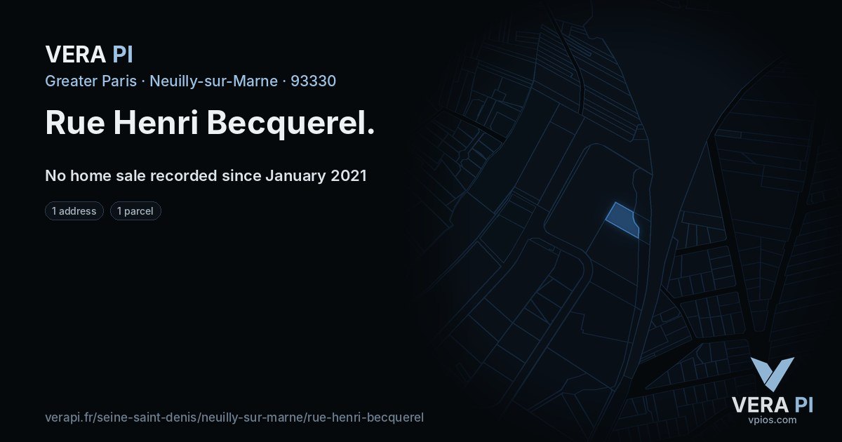 Rue Henri Becquerel, Neuilly-sur-Marne at night – every parcel coloured by the prices around it, the street's own parcels lit