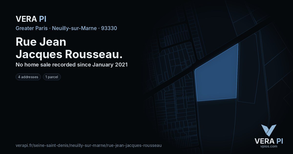 Rue Jean Jacques Rousseau, Neuilly-sur-Marne at night – every parcel coloured by the prices around it, the street's own parcels lit