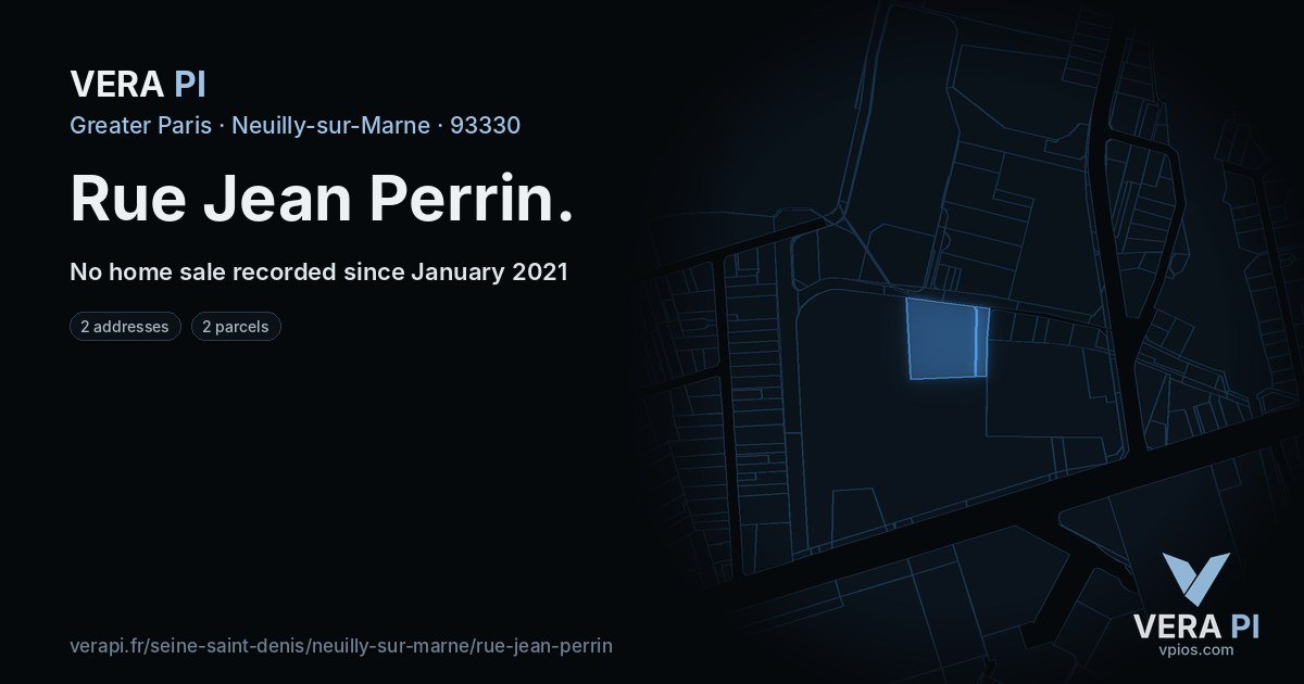 Rue Jean Perrin, Neuilly-sur-Marne at night – every parcel coloured by the prices around it, the street's own parcels lit