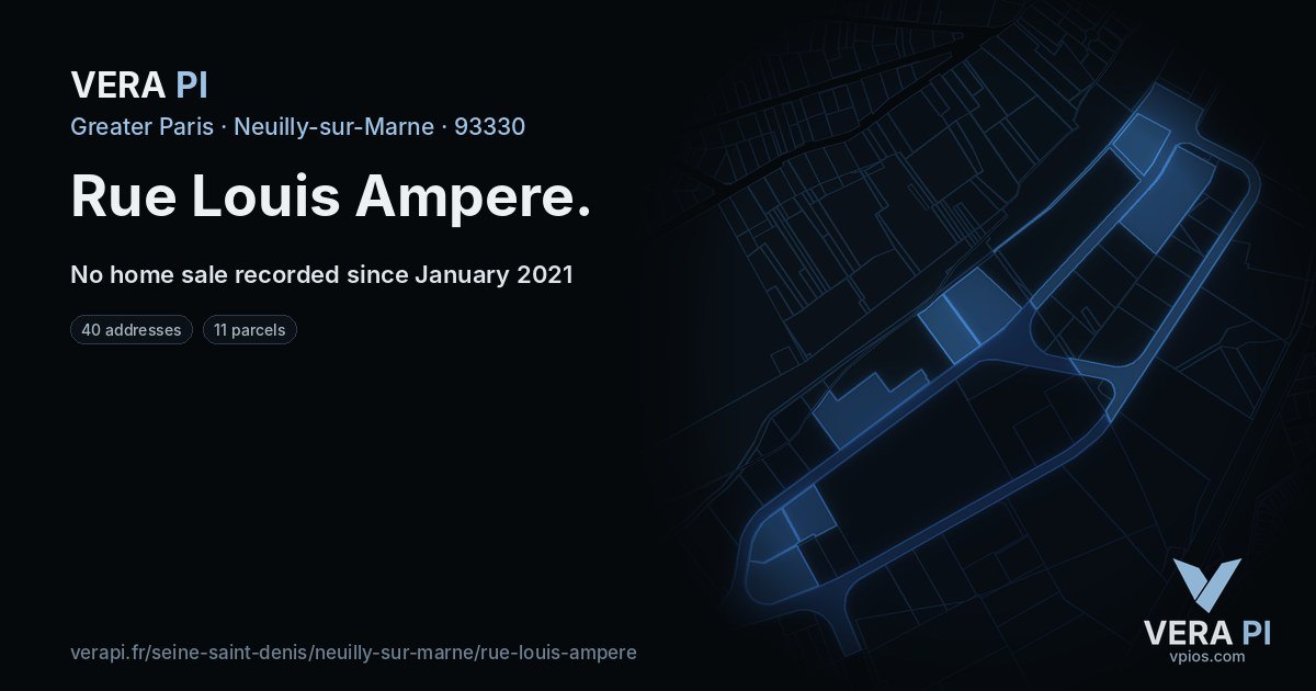 Rue Louis Ampere, Neuilly-sur-Marne at night – every parcel coloured by the prices around it, the street's own parcels lit