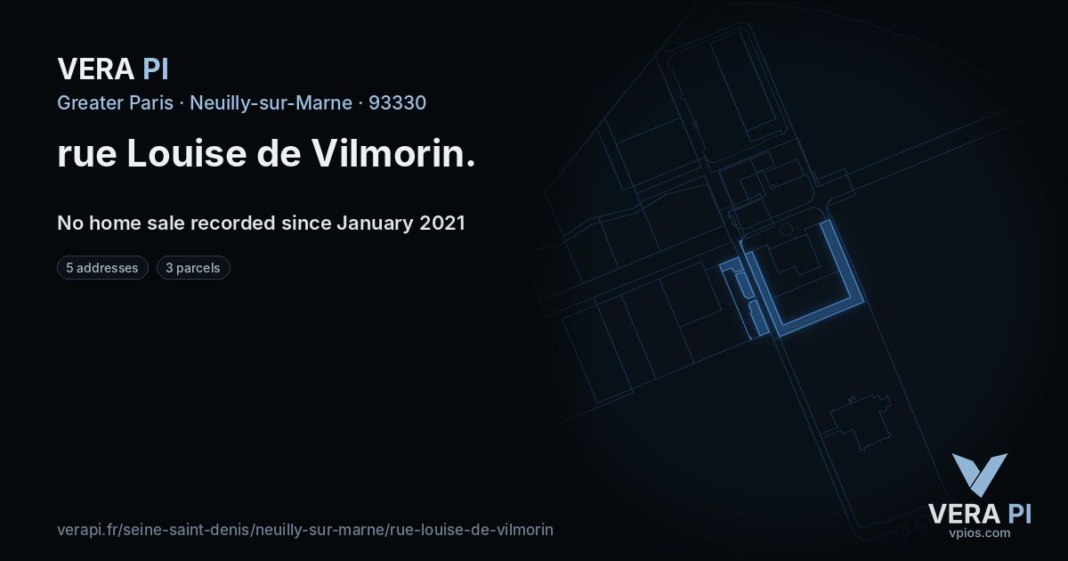 rue Louise de Vilmorin, Neuilly-sur-Marne at night – every parcel coloured by the prices around it, the street's own parcels lit