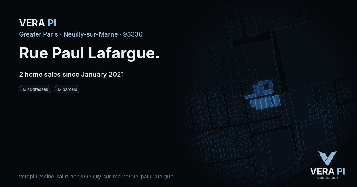 Rue Paul Lafargue, Neuilly-sur-Marne at night – every parcel coloured by the prices around it, the street's own parcels lit