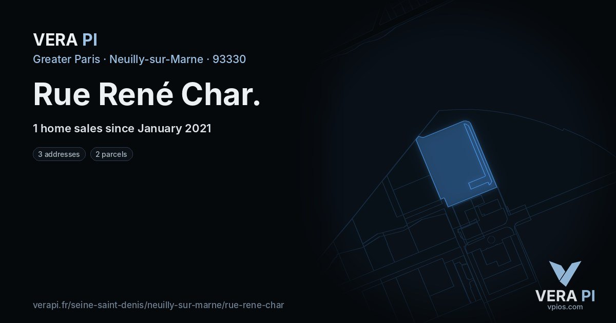 Rue René Char, Neuilly-sur-Marne at night – every parcel coloured by the prices around it, the street's own parcels lit