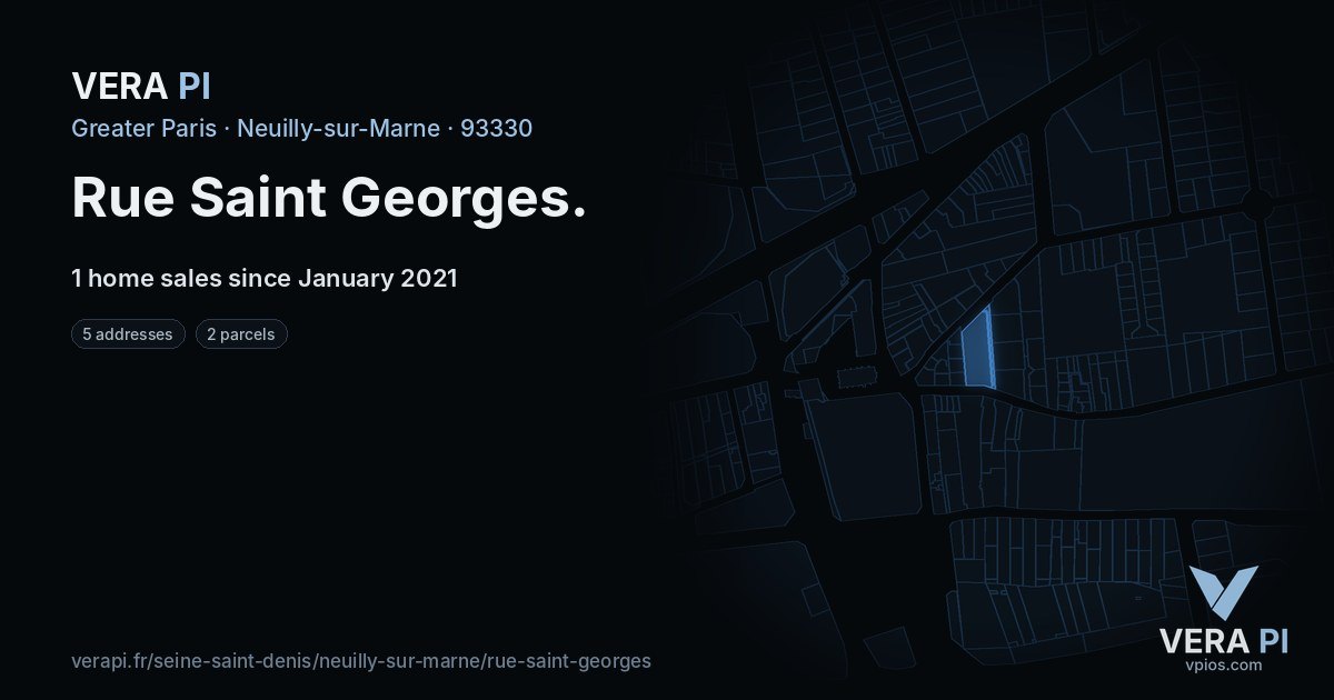 Rue Saint Georges, Neuilly-sur-Marne at night – every parcel coloured by the prices around it, the street's own parcels lit