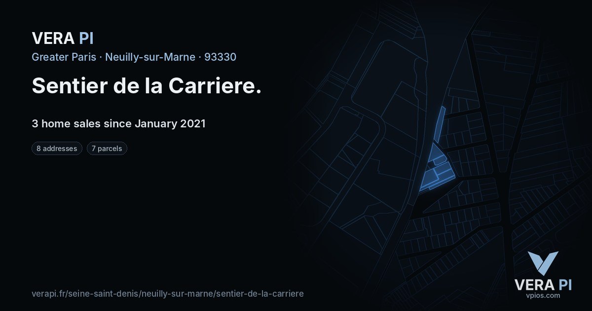 Sentier de la Carriere, Neuilly-sur-Marne at night – every parcel coloured by the prices around it, the street's own parcels lit