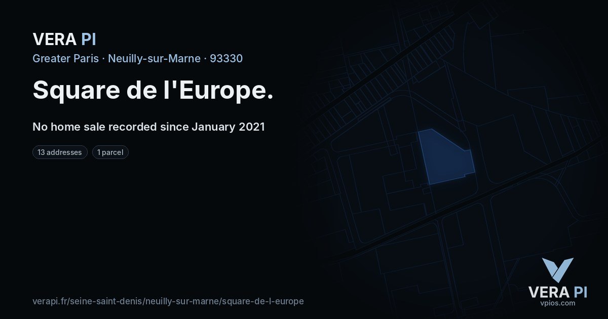 Square de l'Europe, Neuilly-sur-Marne at night – every parcel coloured by the prices around it, the street's own parcels lit
