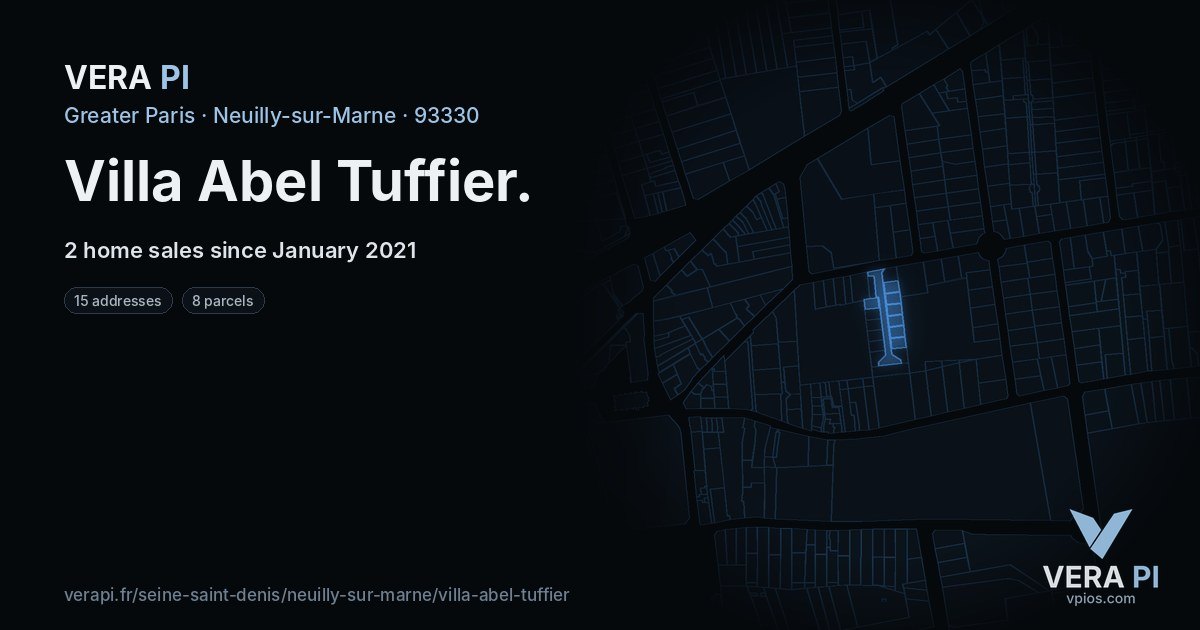 Villa Abel Tuffier, Neuilly-sur-Marne at night – every parcel coloured by the prices around it, the street's own parcels lit