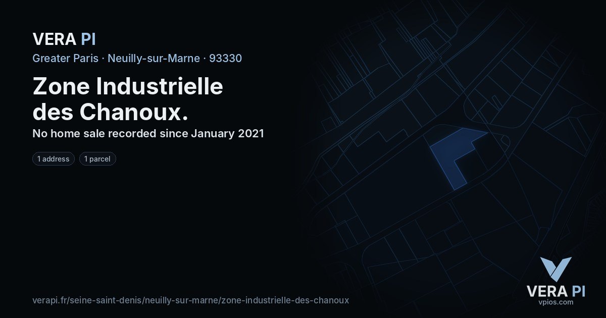 Zone Industrielle des Chanoux, Neuilly-sur-Marne at night – every parcel coloured by the prices around it, the street's own parcels lit