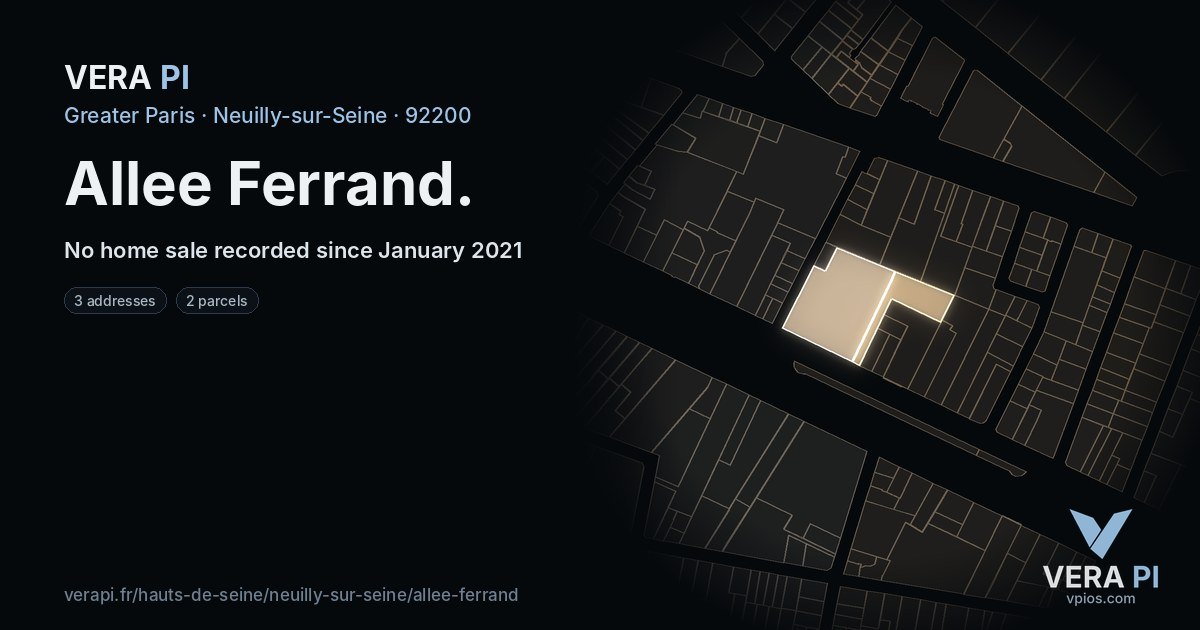 Allee Ferrand, Neuilly-sur-Seine at night – every parcel coloured by the prices around it, the street's own parcels lit