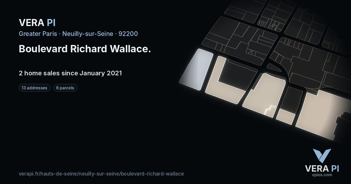 Boulevard Richard Wallace, Neuilly-sur-Seine at night – every parcel coloured by the prices around it, the street's own parcels lit