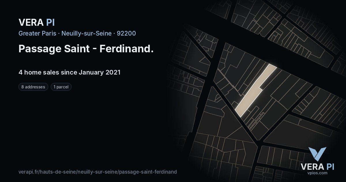 Passage Saint - Ferdinand, Neuilly-sur-Seine at night – every parcel coloured by the prices around it, the street's own parcels lit