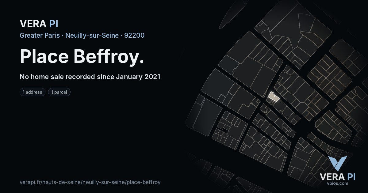 Place Beffroy, Neuilly-sur-Seine at night – every parcel coloured by the prices around it, the street's own parcels lit