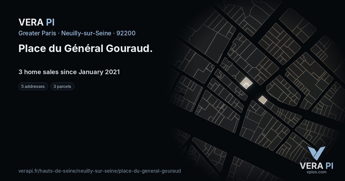 Place du Général Gouraud, Neuilly-sur-Seine at night – every parcel coloured by the prices around it, the street's own parcels lit
