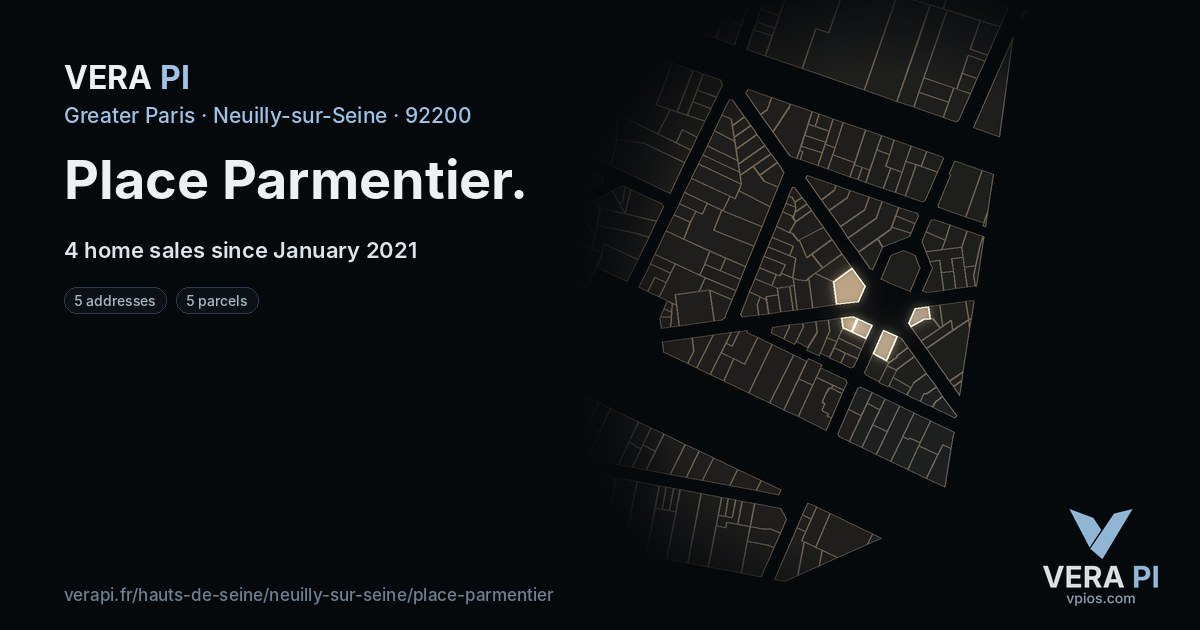 Place Parmentier, Neuilly-sur-Seine at night – every parcel coloured by the prices around it, the street's own parcels lit