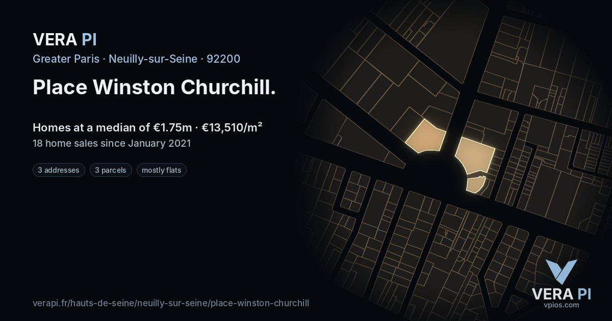 Place Winston Churchill, Neuilly-sur-Seine at night – every parcel coloured by the prices around it, the street's own parcels lit