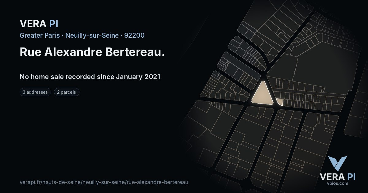 Rue Alexandre Bertereau, Neuilly-sur-Seine at night – every parcel coloured by the prices around it, the street's own parcels lit