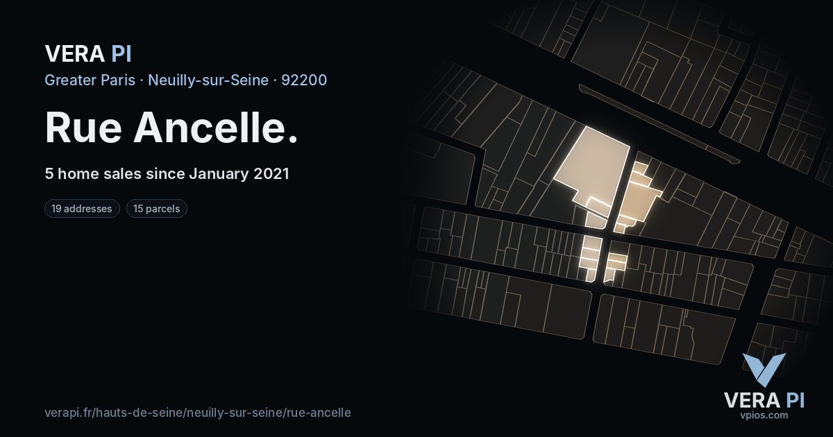 Rue Ancelle, Neuilly-sur-Seine at night – every parcel coloured by the prices around it, the street's own parcels lit