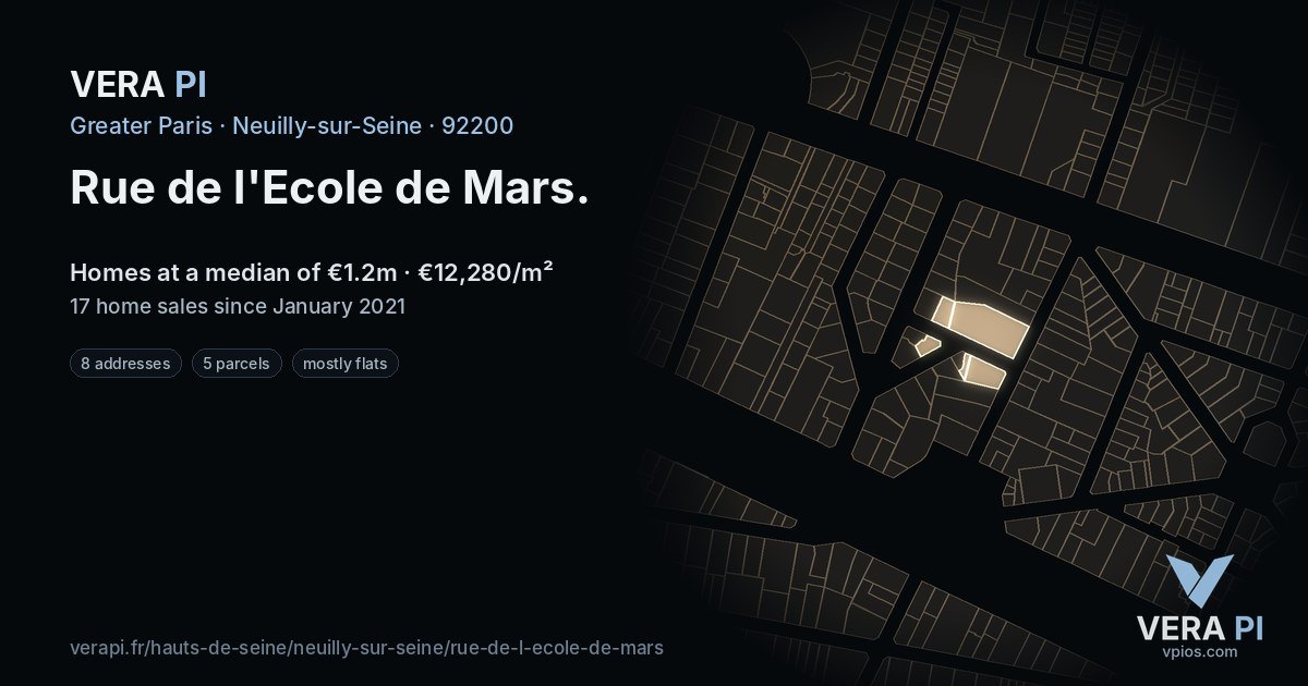 Rue de l'Ecole de Mars, Neuilly-sur-Seine at night – every parcel coloured by the prices around it, the street's own parcels lit