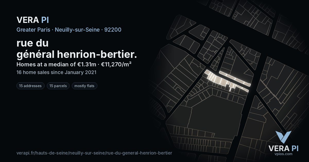 rue du général henrion-bertier, Neuilly-sur-Seine at night – every parcel coloured by the prices around it, the street's own parcels lit