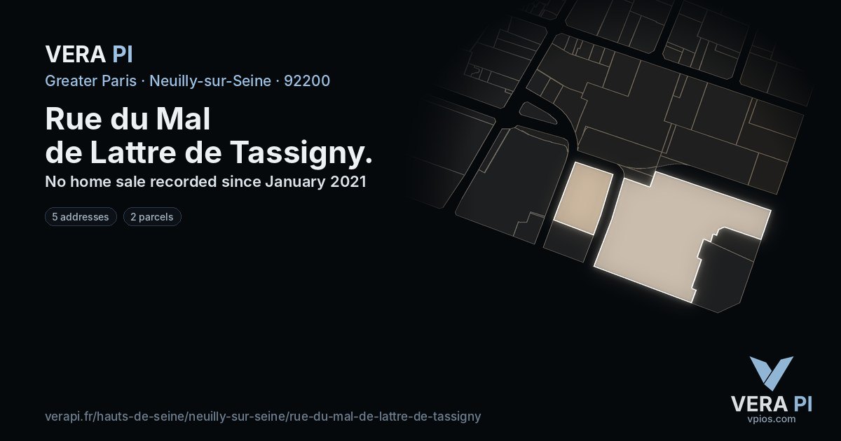 Rue du Mal de Lattre de Tassigny, Neuilly-sur-Seine at night – every parcel coloured by the prices around it, the street's own parcels lit