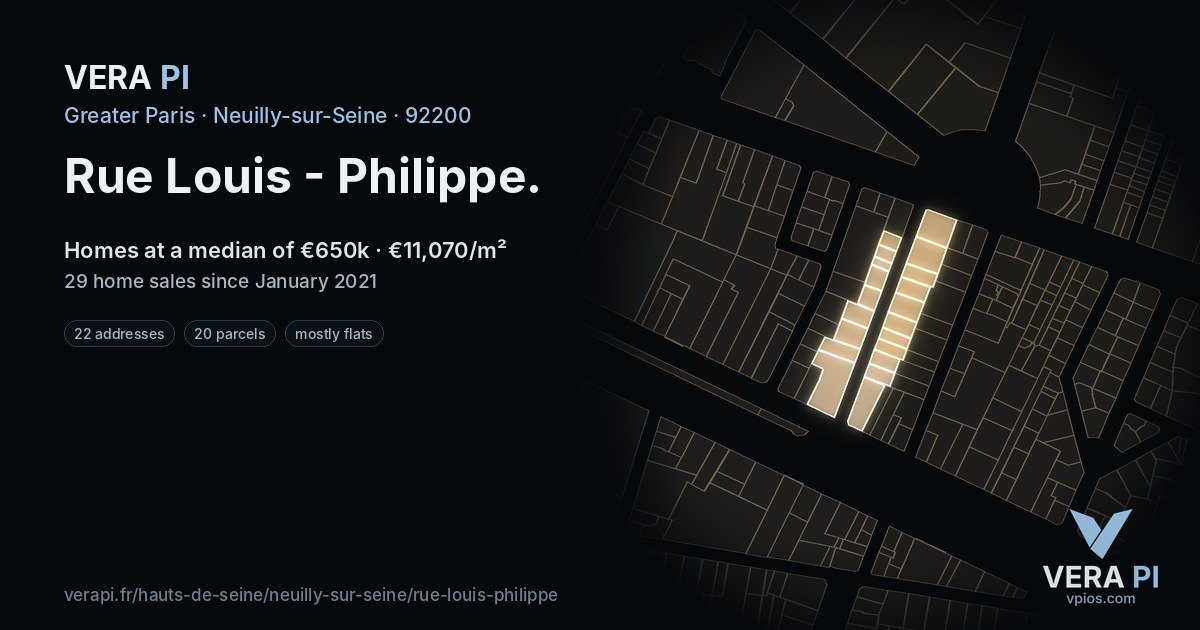 Rue Louis - Philippe, Neuilly-sur-Seine at night – every parcel coloured by the prices around it, the street's own parcels lit