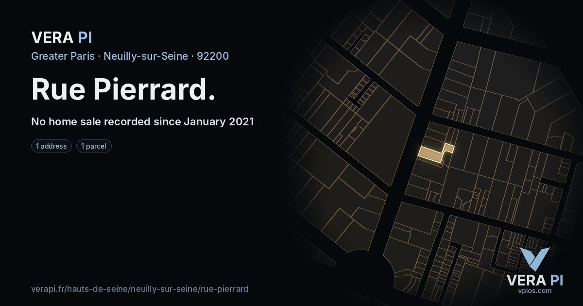 Rue Pierrard, Neuilly-sur-Seine at night – every parcel coloured by the prices around it, the street's own parcels lit