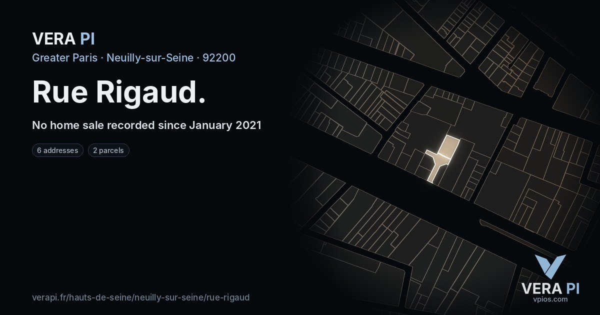 Rue Rigaud, Neuilly-sur-Seine at night – every parcel coloured by the prices around it, the street's own parcels lit