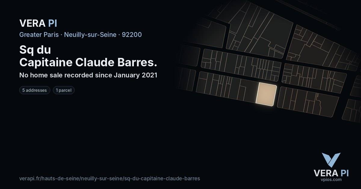 Sq du Capitaine Claude Barres, Neuilly-sur-Seine at night – every parcel coloured by the prices around it, the street's own parcels lit