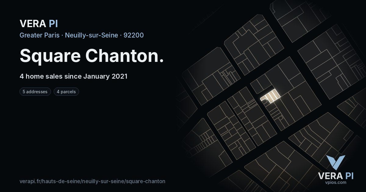 Square Chanton, Neuilly-sur-Seine at night – every parcel coloured by the prices around it, the street's own parcels lit