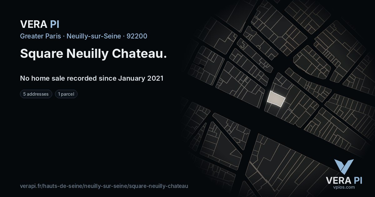 Square Neuilly Chateau, Neuilly-sur-Seine at night – every parcel coloured by the prices around it, the street's own parcels lit