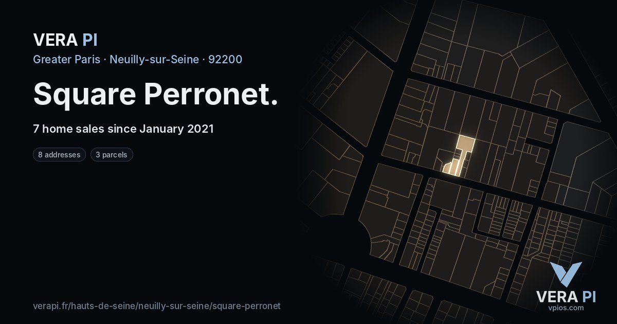 Square Perronet, Neuilly-sur-Seine at night – every parcel coloured by the prices around it, the street's own parcels lit
